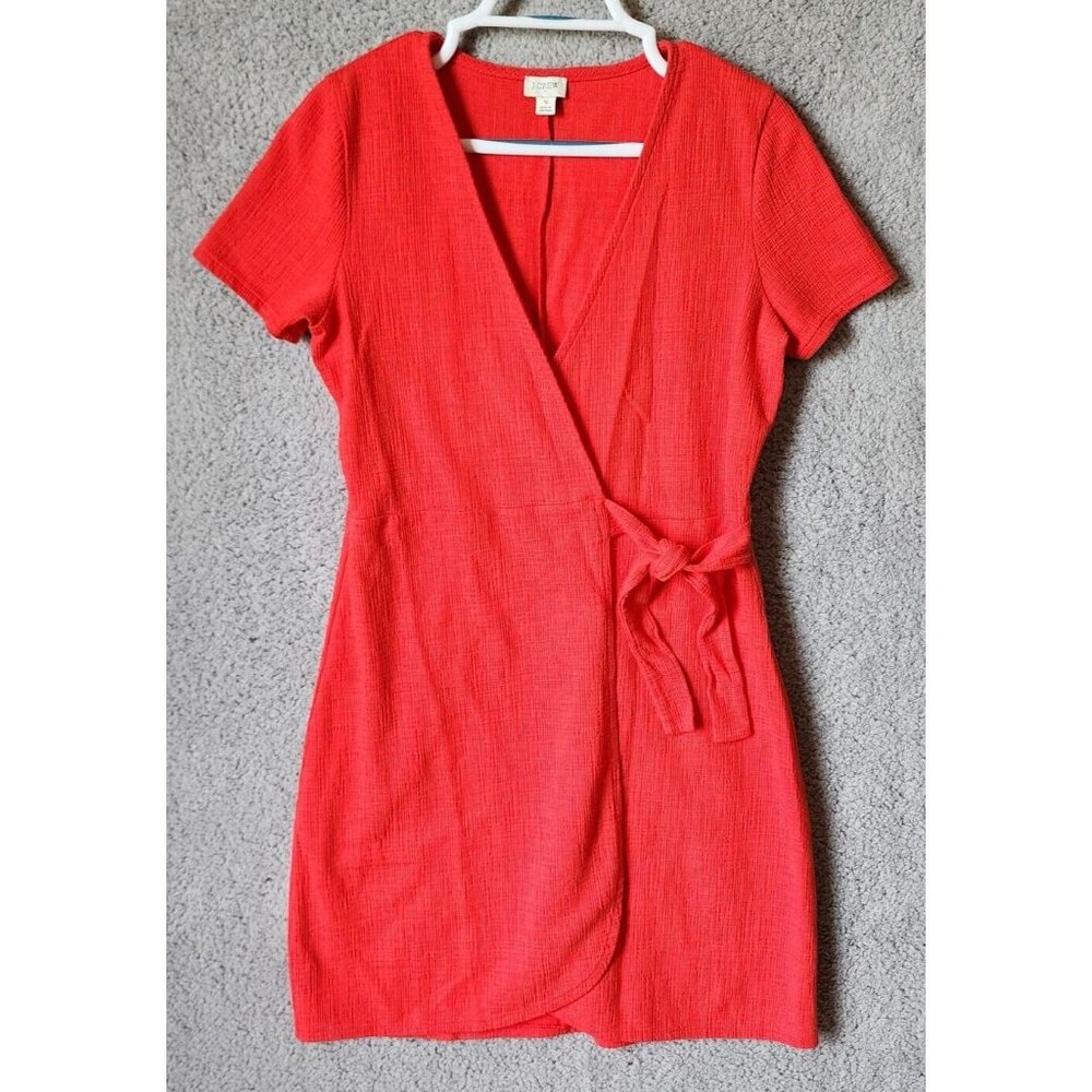 J. Crew Women's Short Sleeve Textured Knit Wrap Dress Red‎ Cotton Blend AK924 S